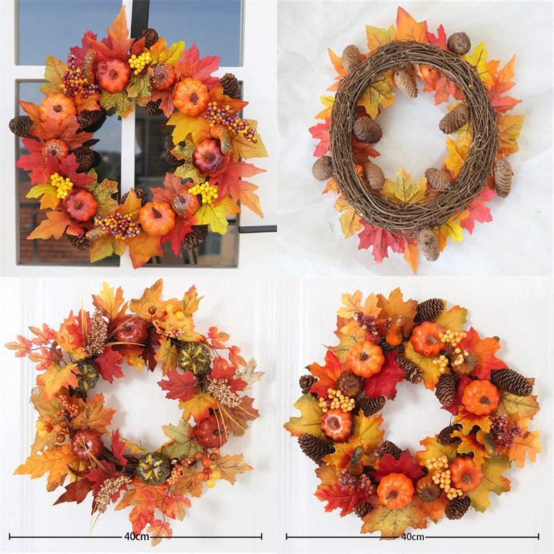 Festive Autumn Door Wreath with Pumpkins & Berries - Image 5