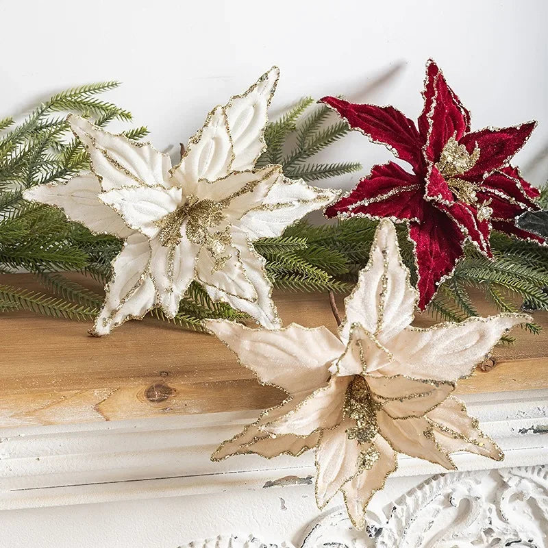 “Festive Red Gold Glitter Christmas Flower Ornaments” - Image 13