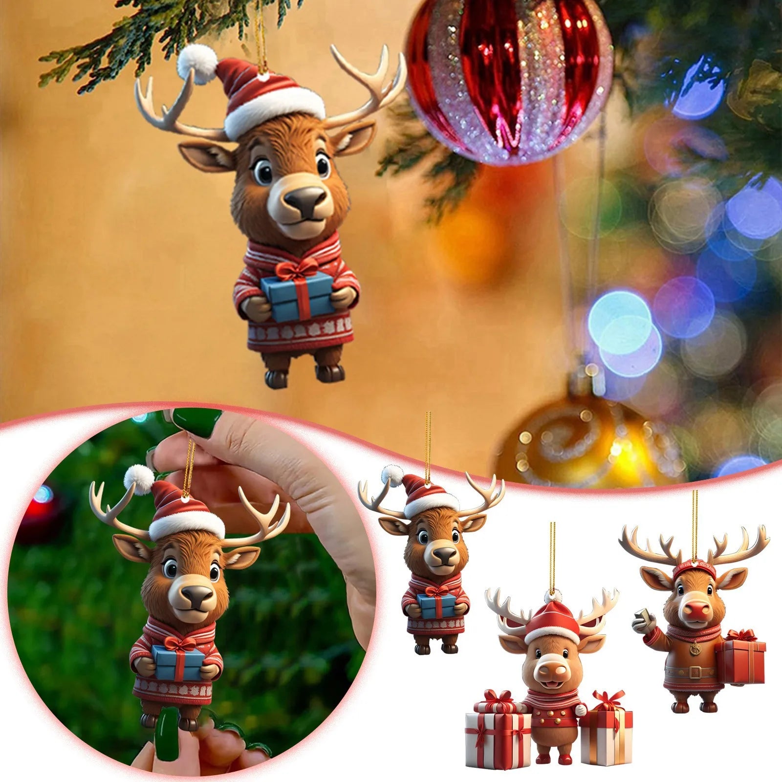 Adorable Cartoon Deer Car Hanging Ornament for Christmas - Image 7