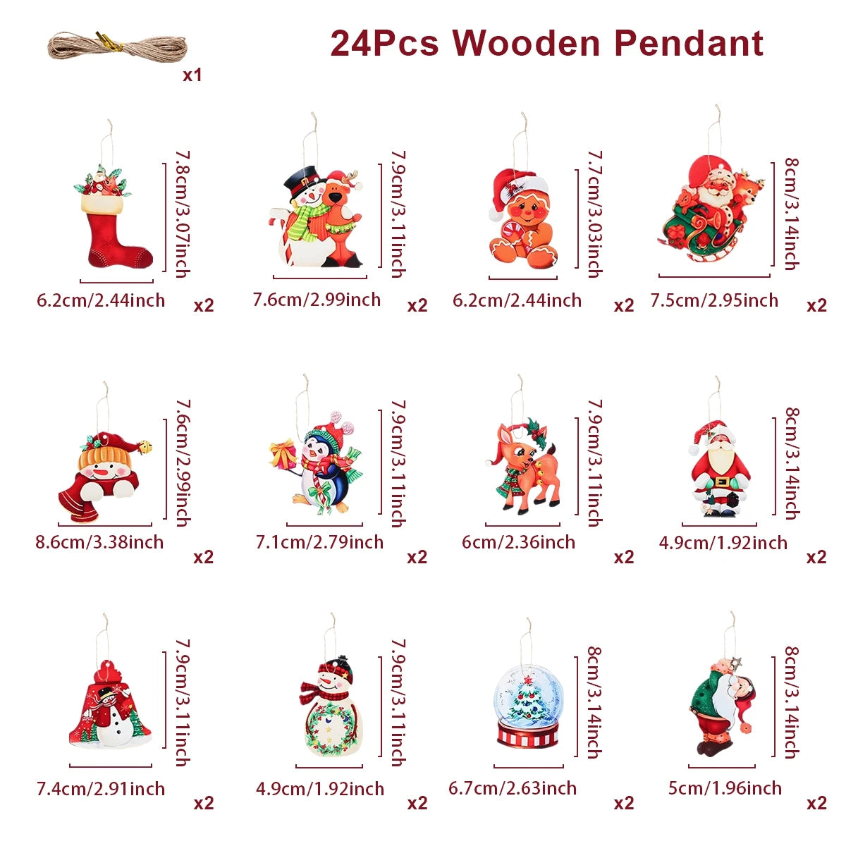 24pcs Festive Wooden Christmas Tree Ornaments - Image 9