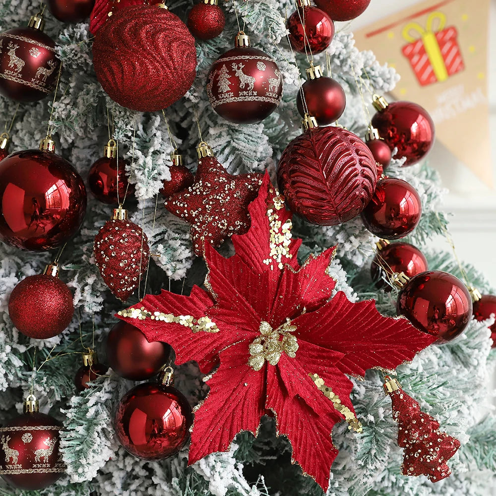 46pcs Burgundy and Green Christmas Ornaments Set - Image 13