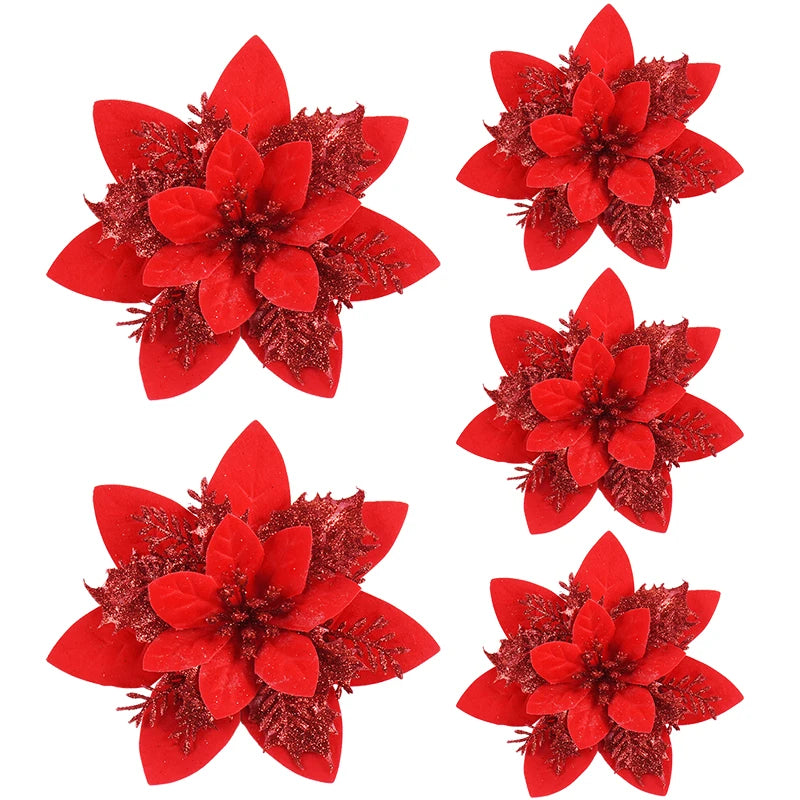 Sparkling Pink Christmas Flower Ornaments - 5/10 Pcs - Image 17