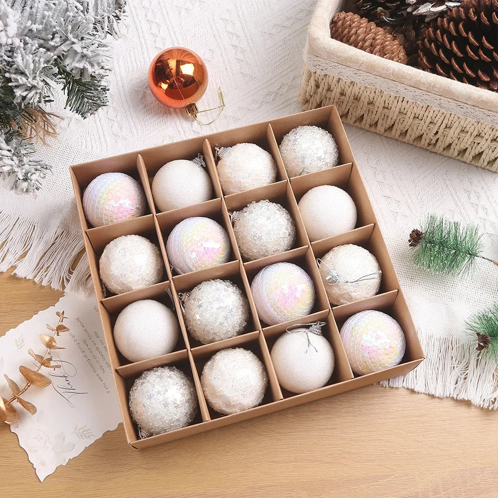 16pcs Glitter Christmas Ball Ornaments - Gold & Red - Image 12