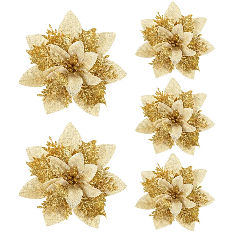 Sparkling Pink Christmas Flower Ornaments - 5/10 Pcs - Image 16
