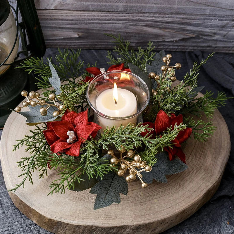 Elegant Christmas Candlestick Wreath with Floral Accents