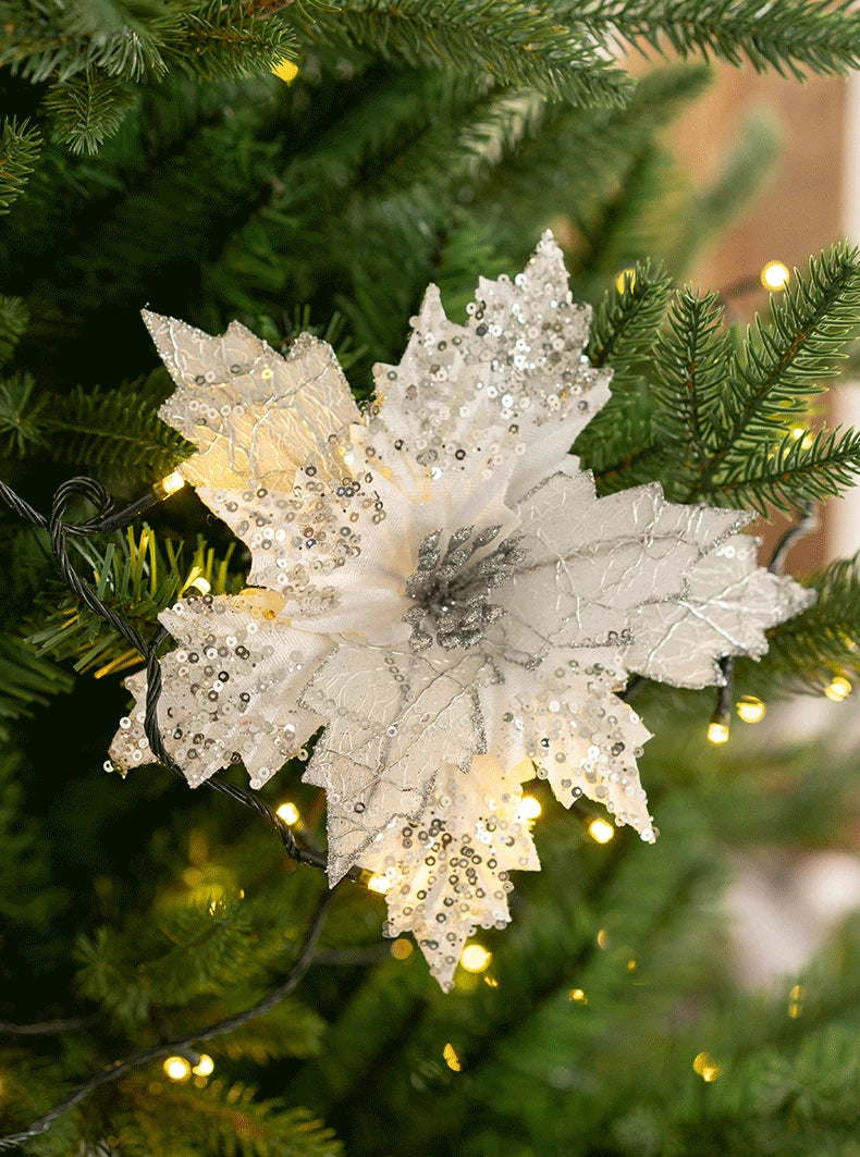 Elegant Christmas Sequins Flower Ornaments for Festive Decor - Image 15