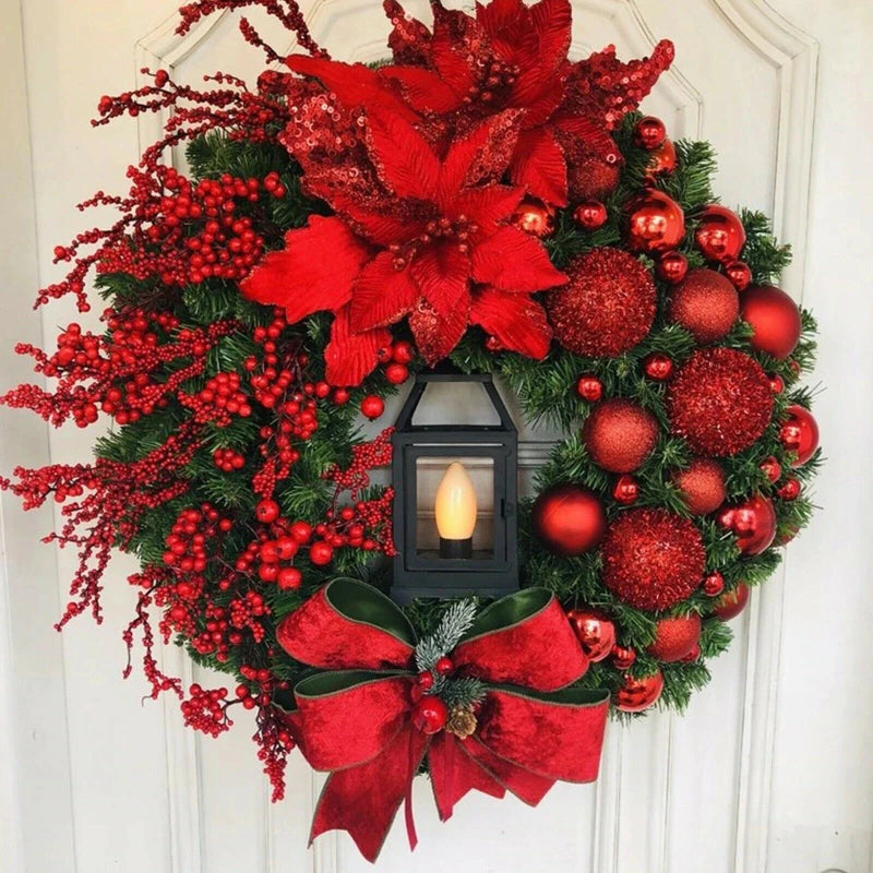 Festive Red and Gold Christmas Wreath for Doors - Image 3