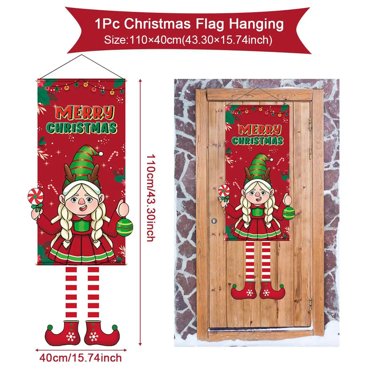 Festive Christmas Hanging Flag Banner for Home - Image 36