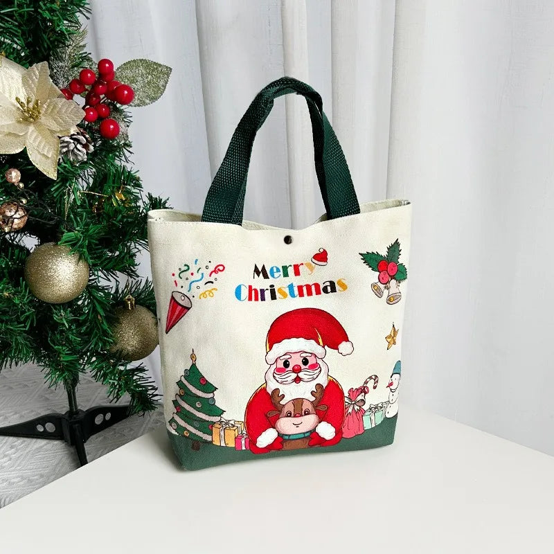 Festive Canvas Christmas Gift Bag - Santa & Elk - Image 2