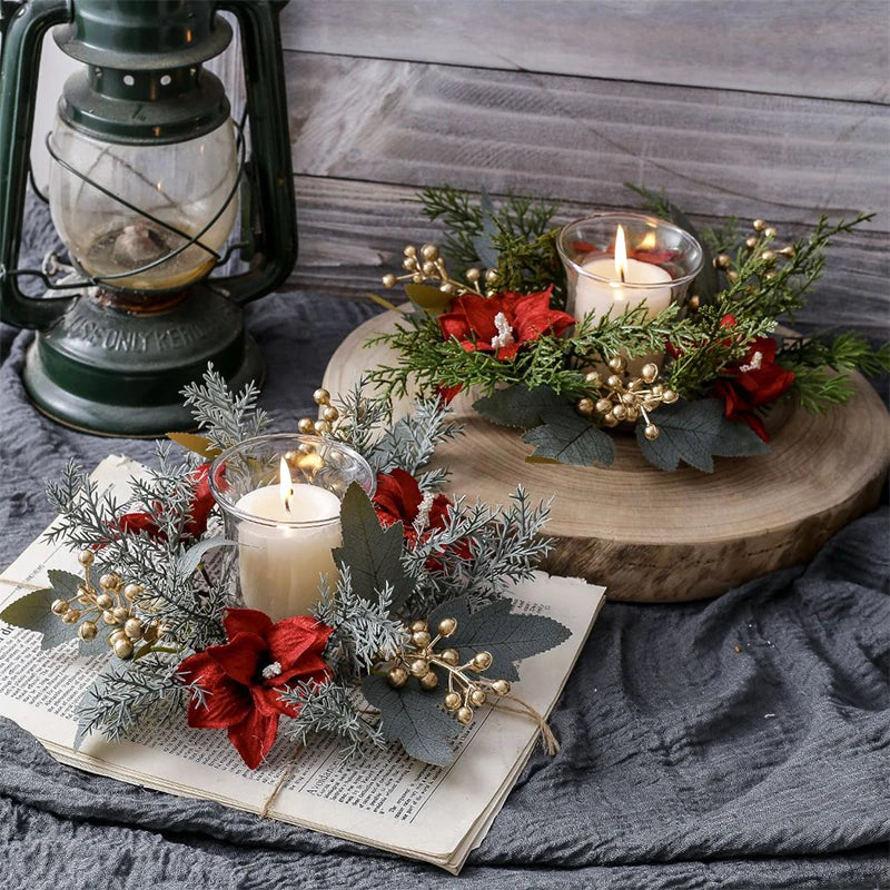 Elegant Christmas Candlestick Wreath with Floral Accents - Image 3