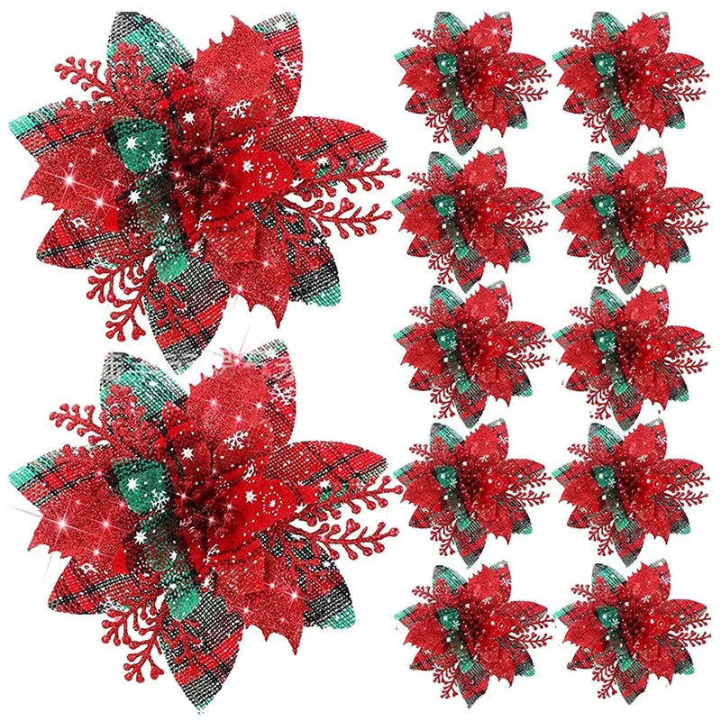 Sparkling Pink Christmas Flower Ornaments - 5/10 Pcs - Image 3