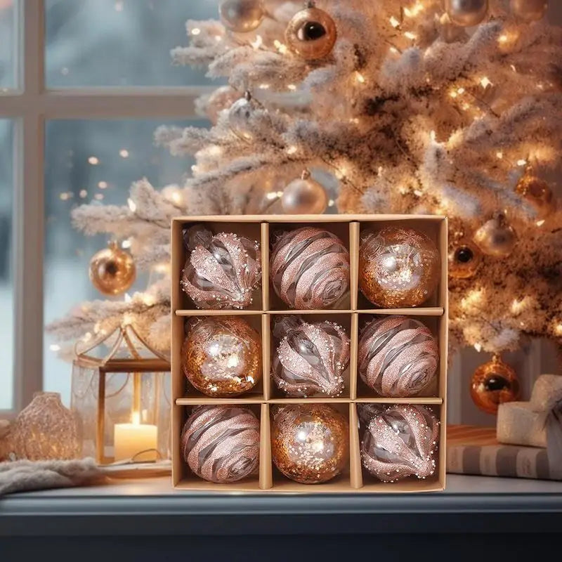 9Pcs Champagne Rose Gold Christmas Tree Ornaments - Image 5