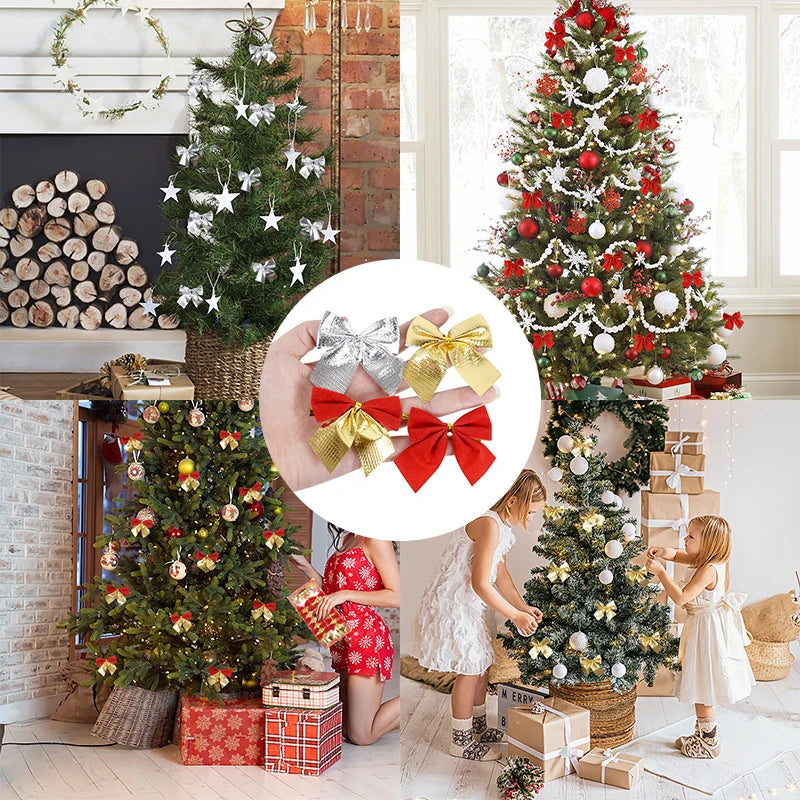 Charming Red Gold Mini Christmas Bow Ornaments - Image 11