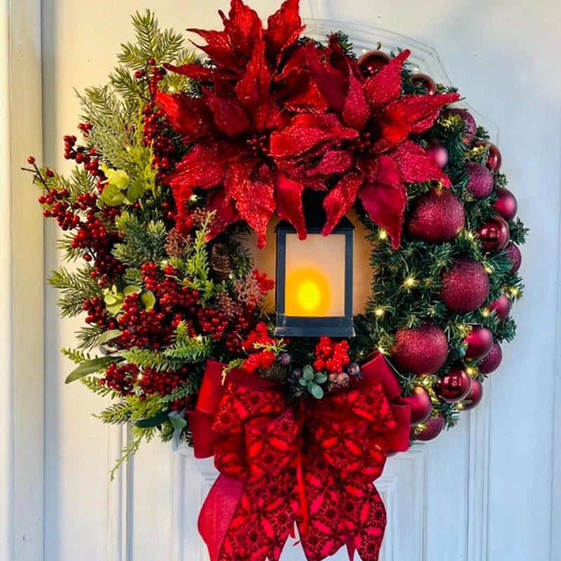 Festive Red and Gold Christmas Wreath for Doors