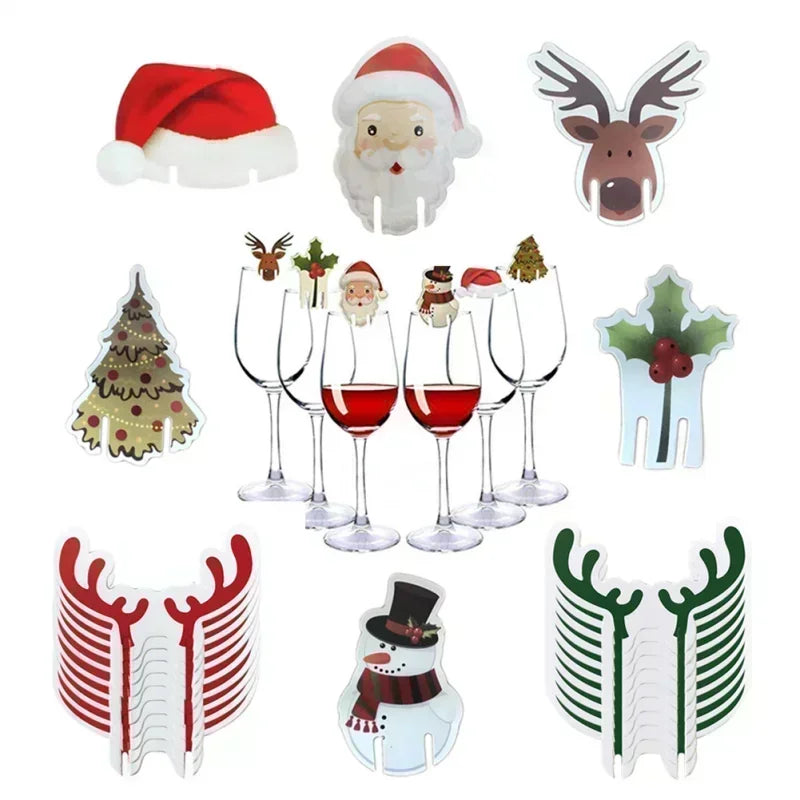 Festive Santa Hat Wine Glass Ornaments - 10/20/30PCS - Image 3