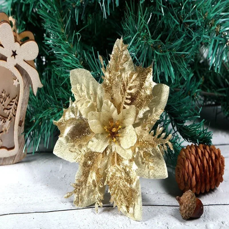 14cm Glittering Christmas Flower Ornaments for Festive Decor - Image 8
