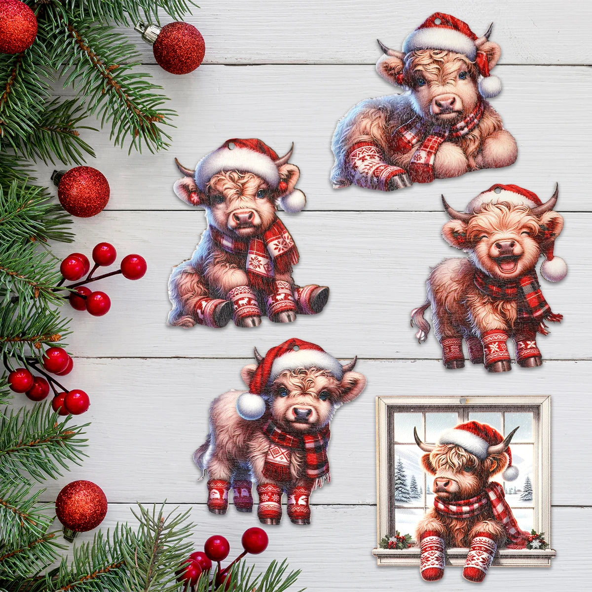 Charming Wooden Cow Christmas Ornaments for Festive Decor - Image 7
