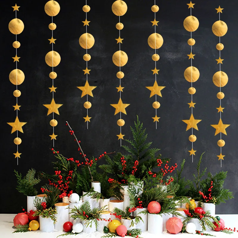 Elegant Gold Star Christmas Pendant Garland Decor - Image 11