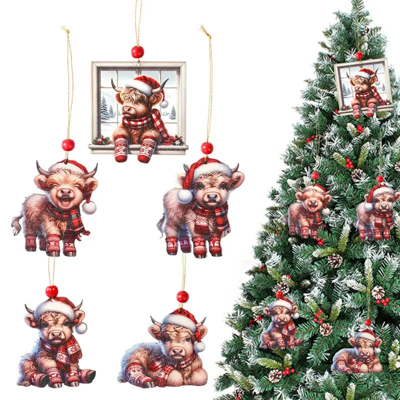 Charming Wooden Cow Christmas Ornaments for Festive Decor - Image 15