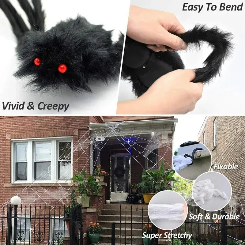 Giant Black Plush Spider Decorations for Halloween - Image 5