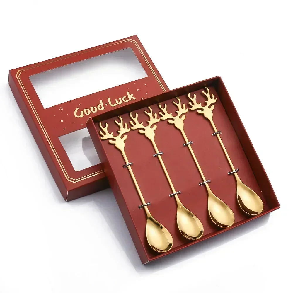 4 Christmas Elk Head Coffee Spoons for Festive Decor - Image 22