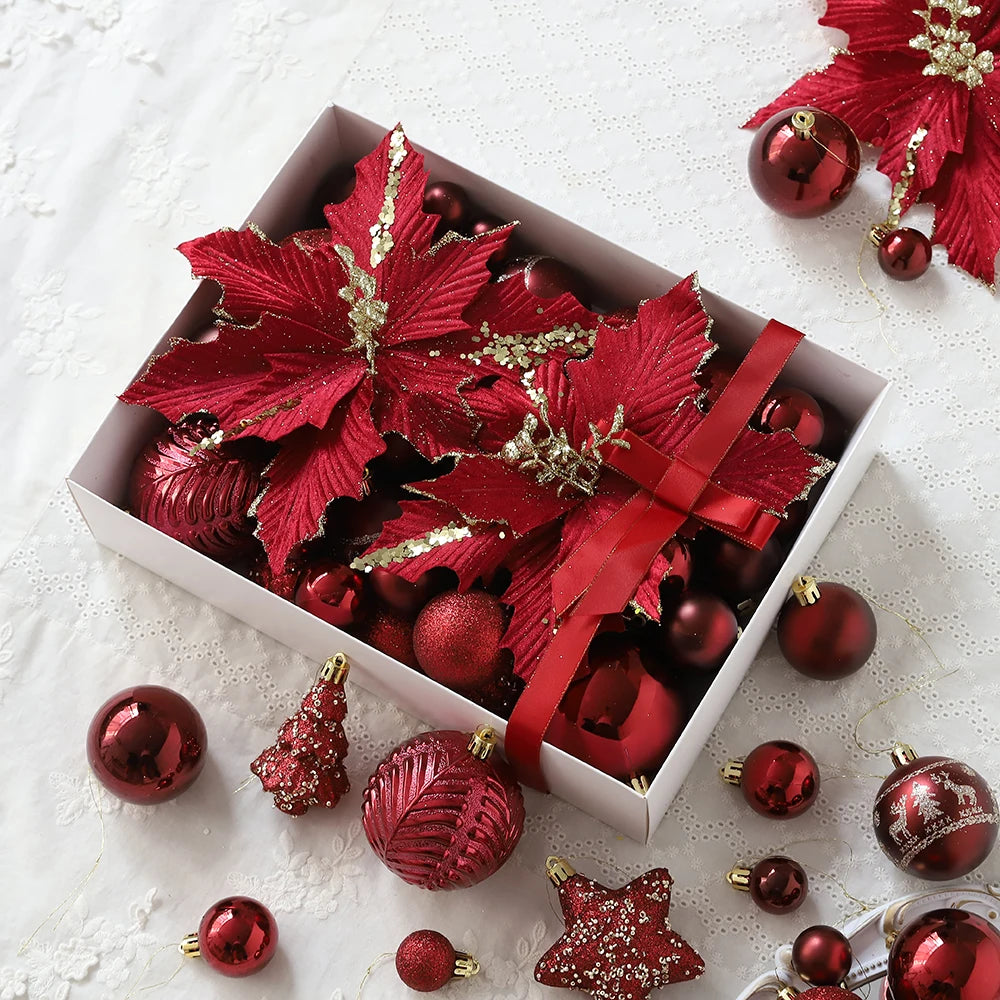 46pcs Burgundy and Green Christmas Ornaments Set - Image 7