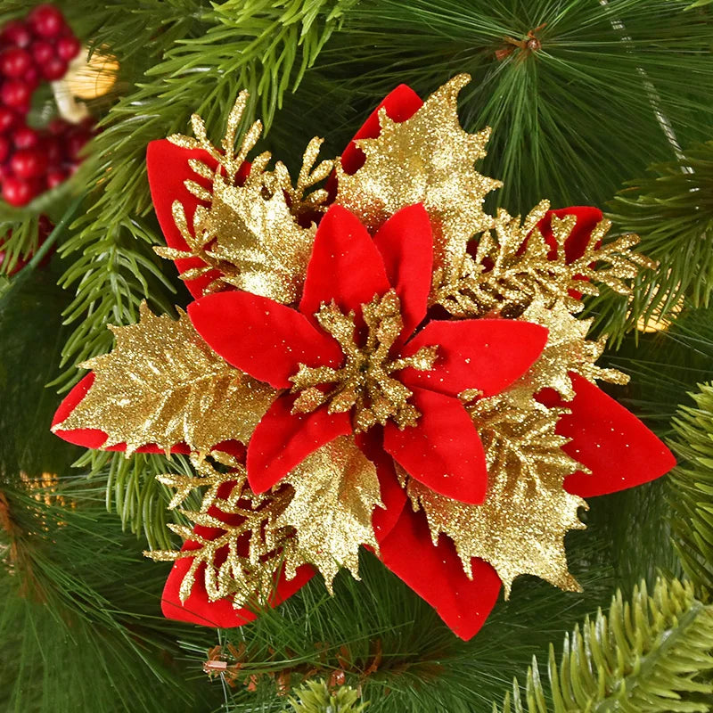 10/5Pcs Glitter Christmas Flower Ornaments - Image 3
