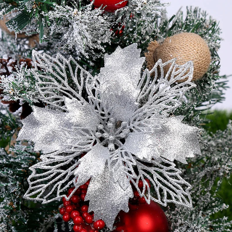 Glittering 10-Piece Christmas Tree Flower Ornaments