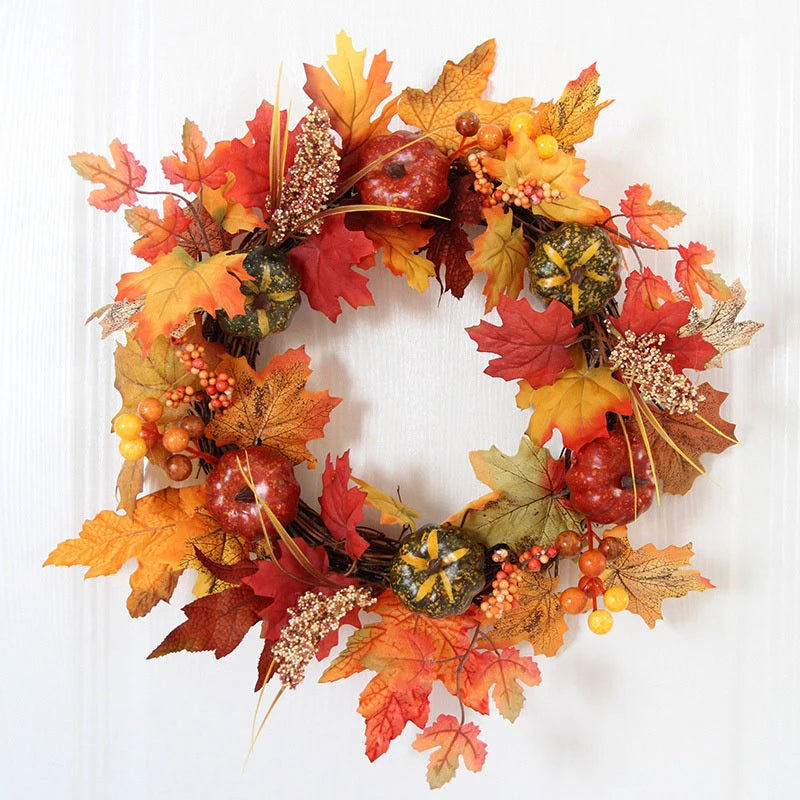 Festive Autumn Door Wreath with Pumpkins & Berries