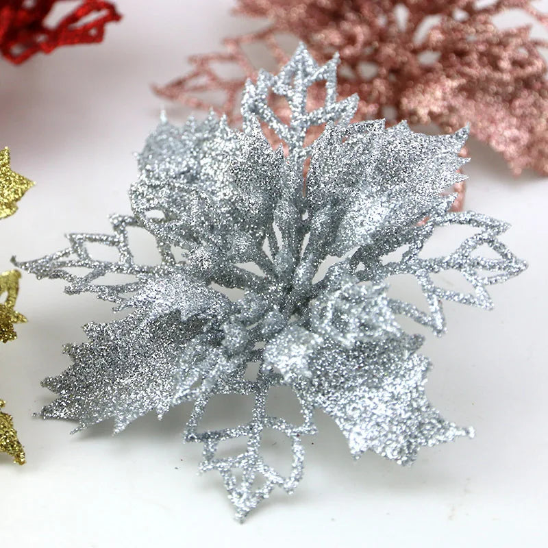 Glittering 10-Piece Christmas Tree Flower Ornaments - Image 3