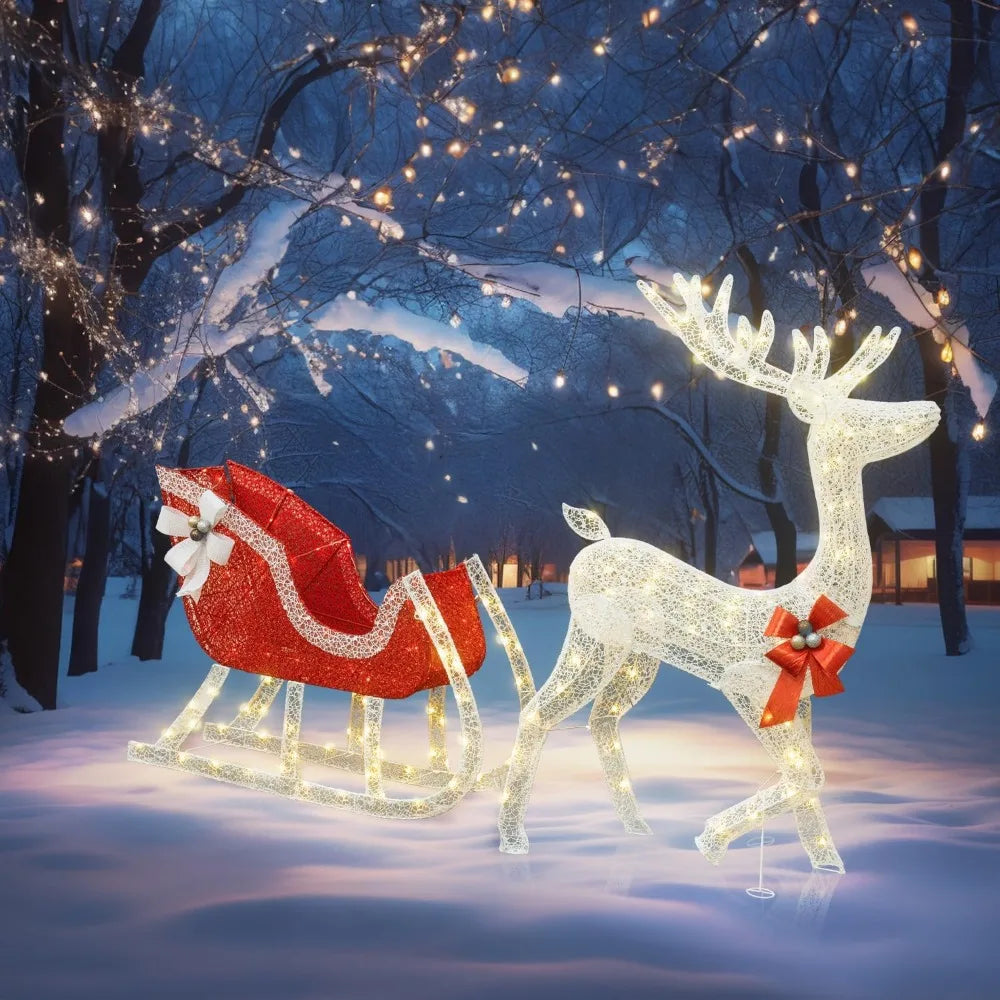 Illuminated White Reindeer & Red Sled Set - Image 6
