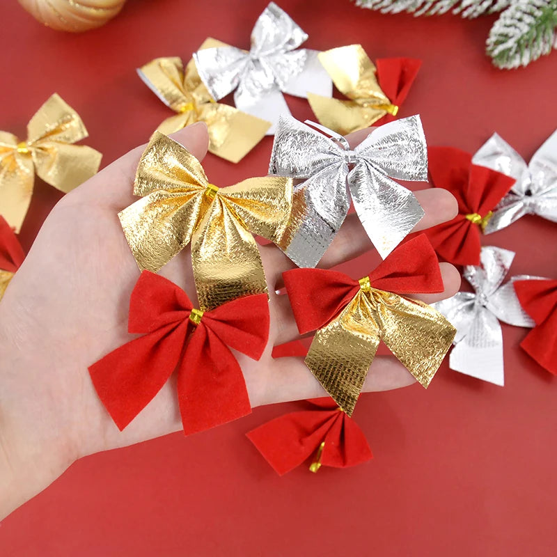 Charming Red Gold Mini Christmas Bow Ornaments - Image 20