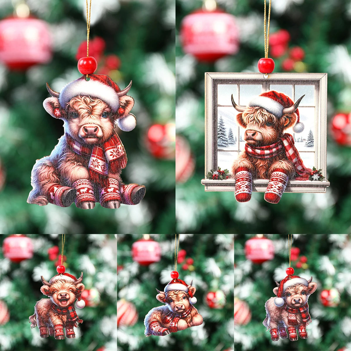 Charming Wooden Cow Christmas Ornaments for Festive Decor - Image 9