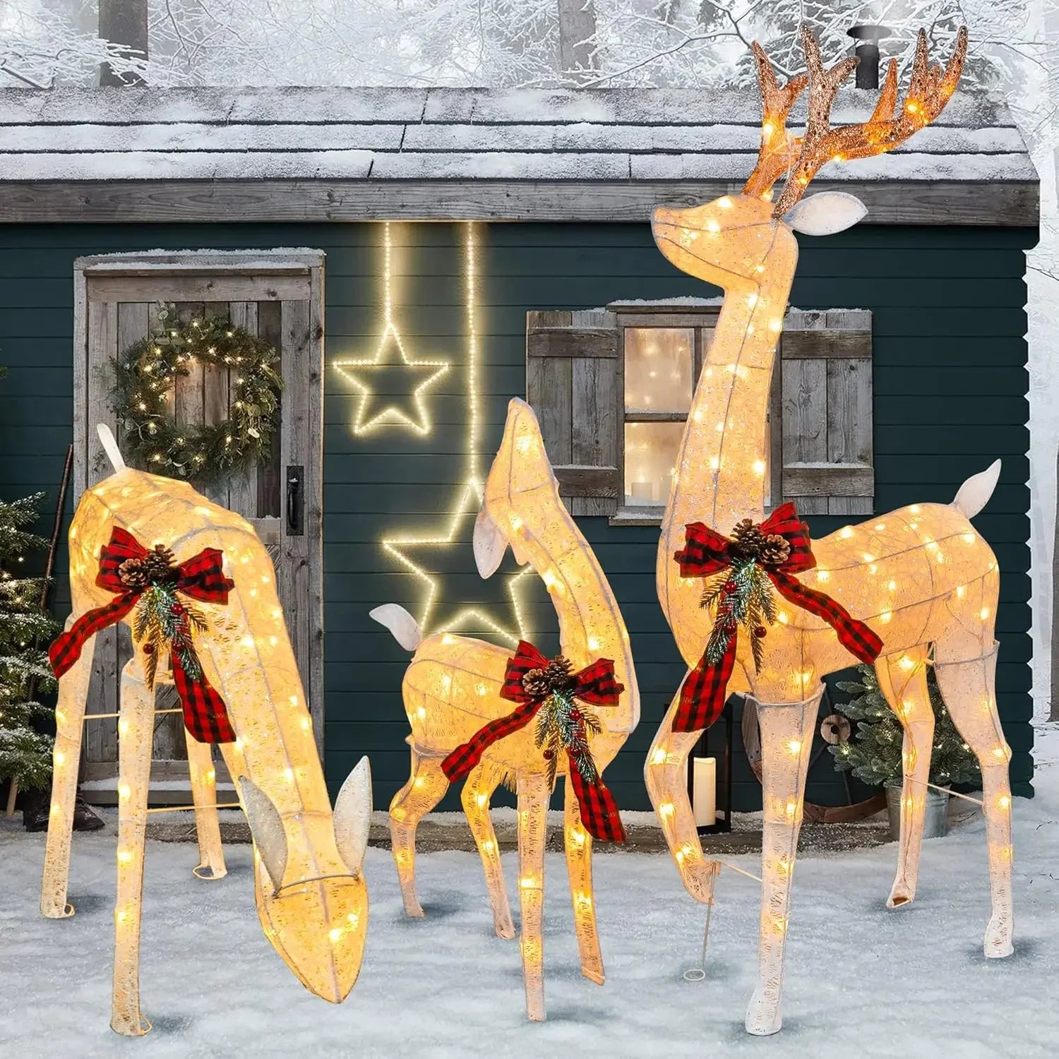 Enchanting 3-Piece Pre-Lit Christmas Reindeer Set - Image 4
