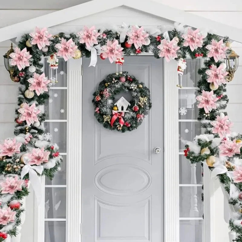 Sparkling Pink Christmas Flower Ornaments - 5/10 Pcs - Image 8