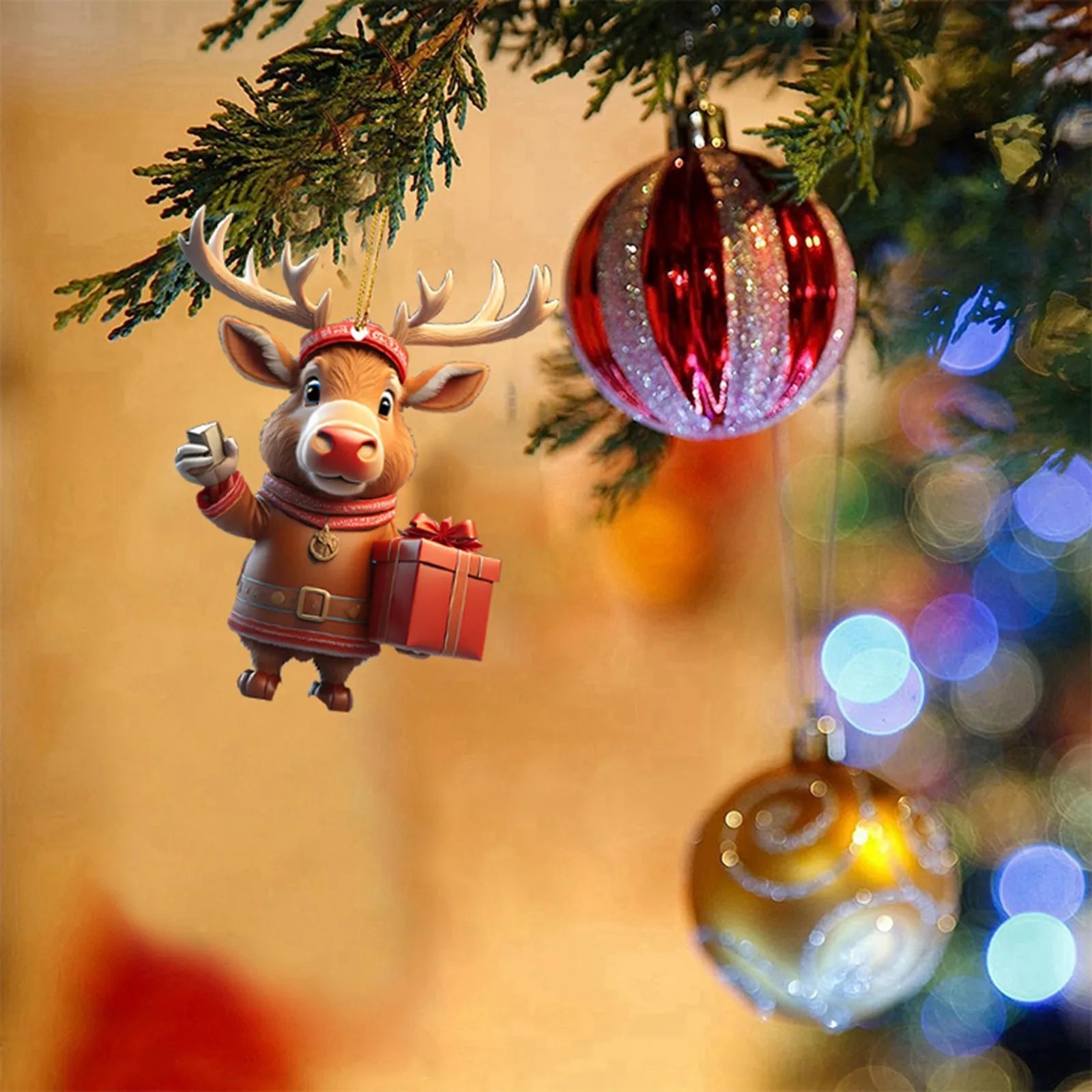 Adorable Cartoon Deer Car Hanging Ornament for Christmas - Image 3