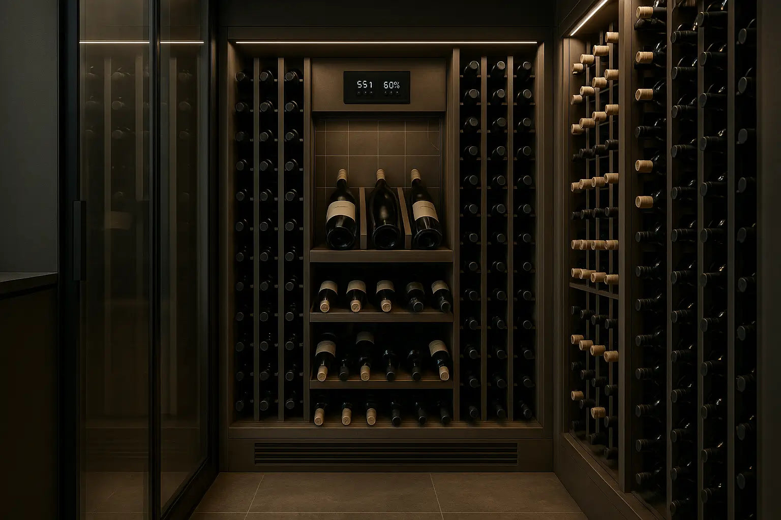 Modern wine cellar with temperature, humidity, and airflow controls to ensure stable storage conditions