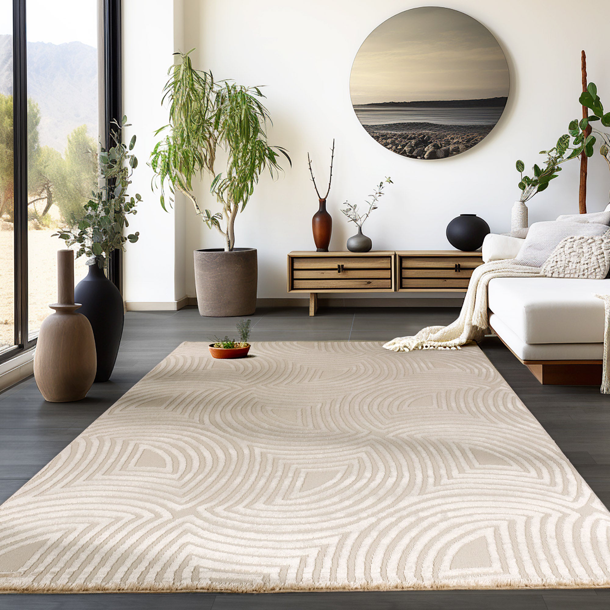 Teppich Wohnzimmer Kurzflor Skandinavische Stil Teppich Beige Einfarbi –  HomebyHome