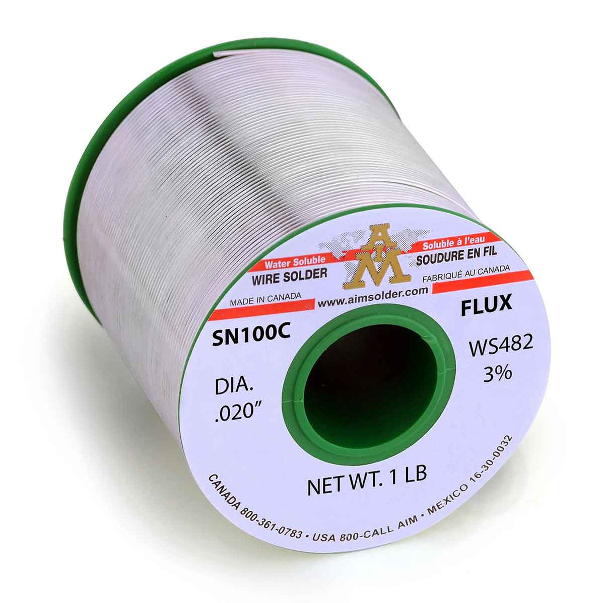 AIM SN100C WS482 3% Lead Free Water Soluble Core Wire Solder .020