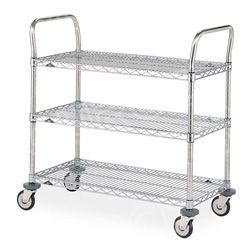 Metro MW706 Utility Cart with 3 Stainless Steel Wire Shelves, 18" x 36"