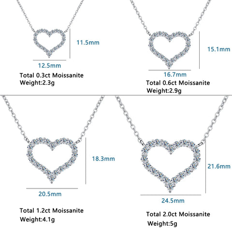 Heart Pendant Moissanite Necklace 18K White Gold Plated