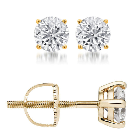 14k Yellow Gold Finish Round Solitaire Earrings | 50% OFF – Trendy Wish Inc