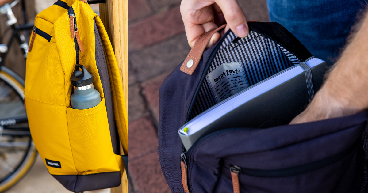 Sustainable backpacks with water bottle and laptop storage