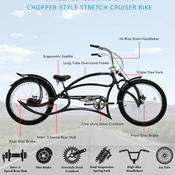 Tracer Leopard GT Chopper Stretch Cruiser Bikes