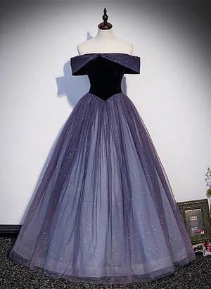 Sparkling Purple Gradient Tulle Off Shoulder A-line Purple Evening Dress Prom Dress - Koutun Dress