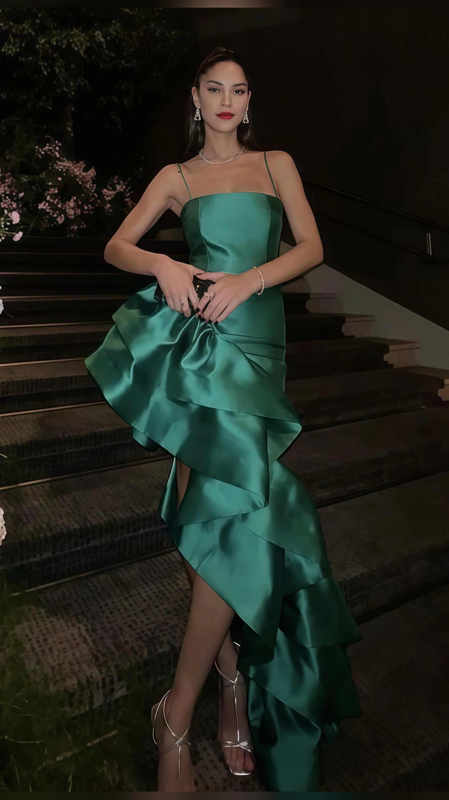 Dark Green Strapless Ruffle Prom Dress Sexy Party Dress