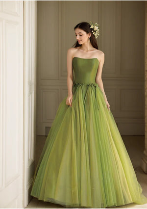 Strapless satin upper bodice tulle skirt princess ballgown prom dress - Koutun Dress