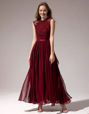 Burgundy Long Chiffon Bridesmaid Dresses - Koutun Dress