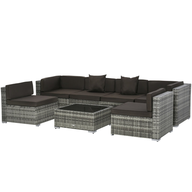 Outsunny 7-Piece Patio Furniture Sets Outdoor Wicker Conversation Sets All Weather PE Rattan Sectional sofa set with Cushions & Tempered Glass Desktop, Charcoal