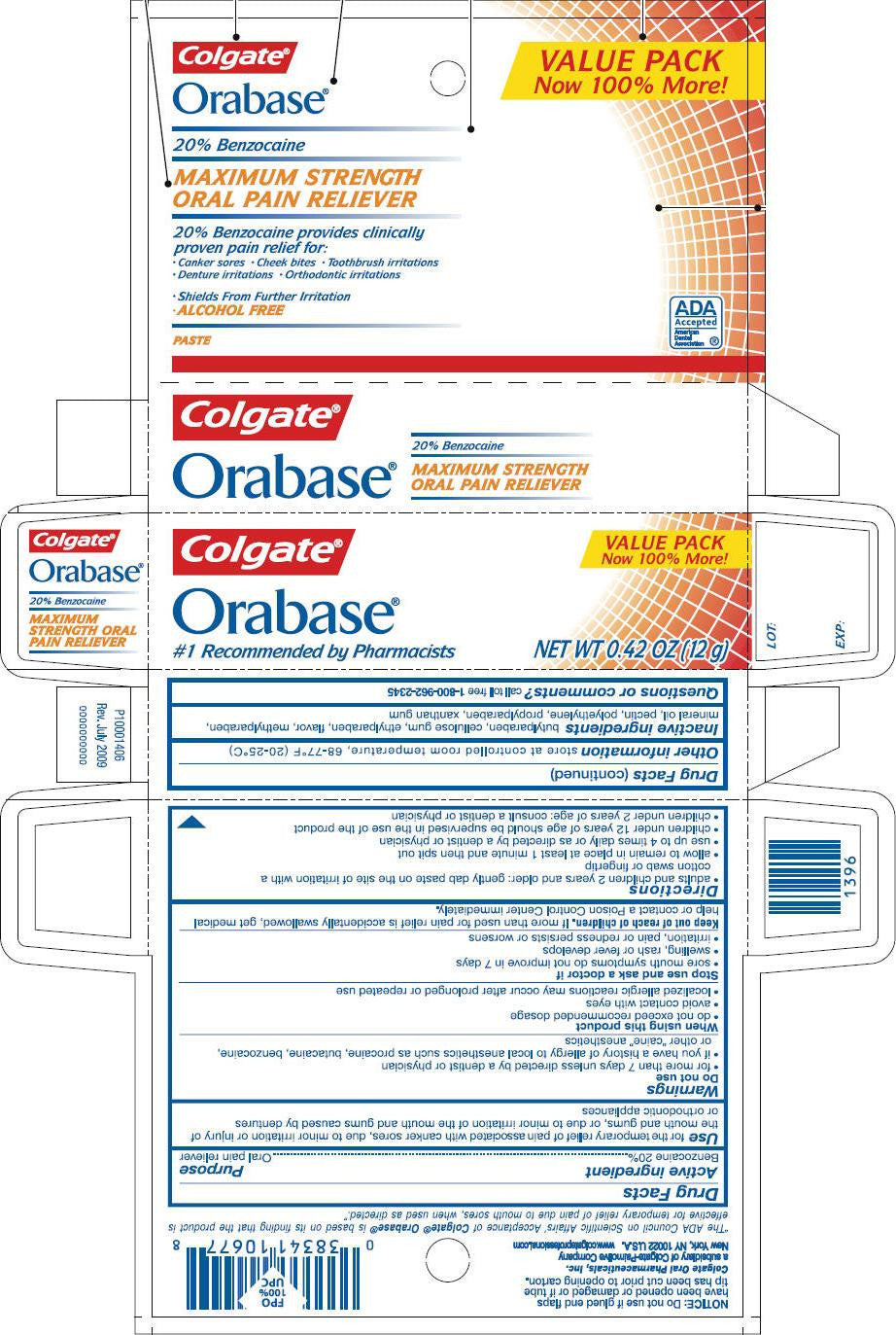 Colgate Orabase Paste with Benzocaine, pain relief for canker sores, m ...